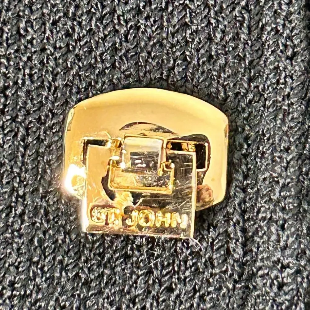 St John Collection Black Knit Jacket and Basics Skirt Set Size 12 Gold Accents - Picture 10 of 11